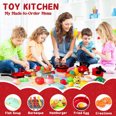 FunMission 134pcs toy kitchen cuttable fruits and vegetables encourage hands-on cutting play