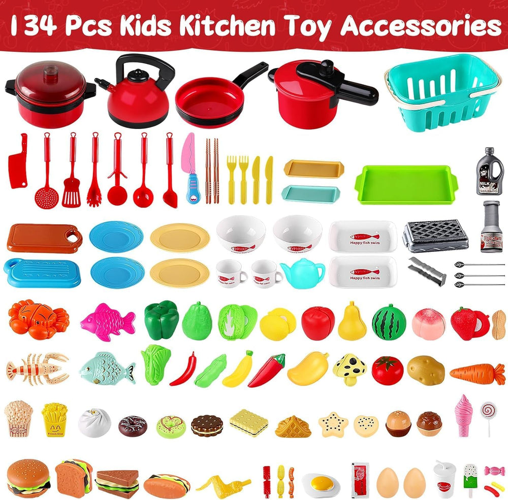 FunMission 134pcs toy kitchen pressure cooker enables pretend meals with realistic sounds