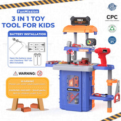 FunMission gift-ready tool bench on display, ideal for birthdays.