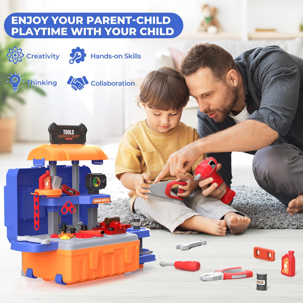 FunMission bench in independent-play setup with kids building together.