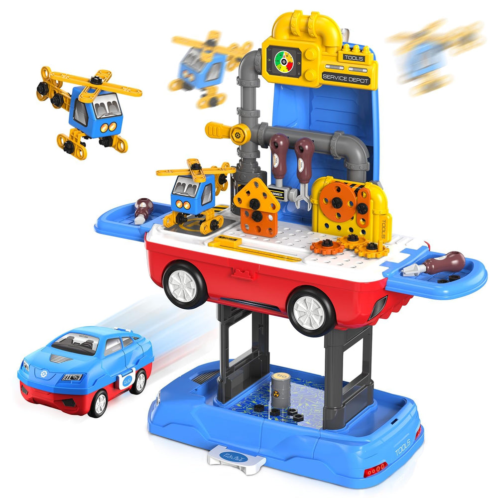 FunMission Kids Tool Set transformable workbench with 69 tools for imaginative play.