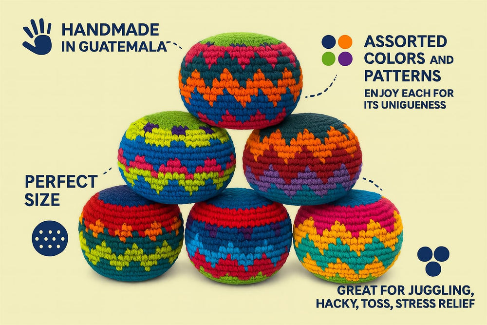 Funny Guy Mugs crochet-pattern hacky ball; eye-catching geometric design.