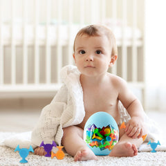 Funny Old Man dinosaur eggshell storage keeps toys organized for trips and home.