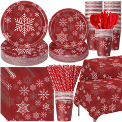Funnymoom snowflake red plates bring festive charm to Christmas dinners.