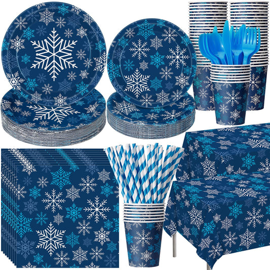 Funnymoom winter snowflake plates – dark blue for stylish, easy cleanup.