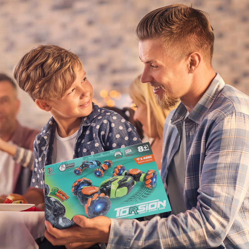 FUNiOi gesture-sensing RC stunt car indoor-outdoor play for versatile locations.