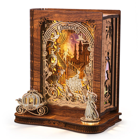 FUNPOLA Cinderella story book lamp assembly reveals layered scenes for a magical room accent.