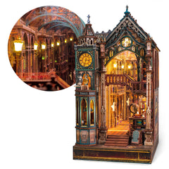 FUNPOLA Magic Library Nook LED 3D puzzle glows warmly, creating a cozy shelf ambience.