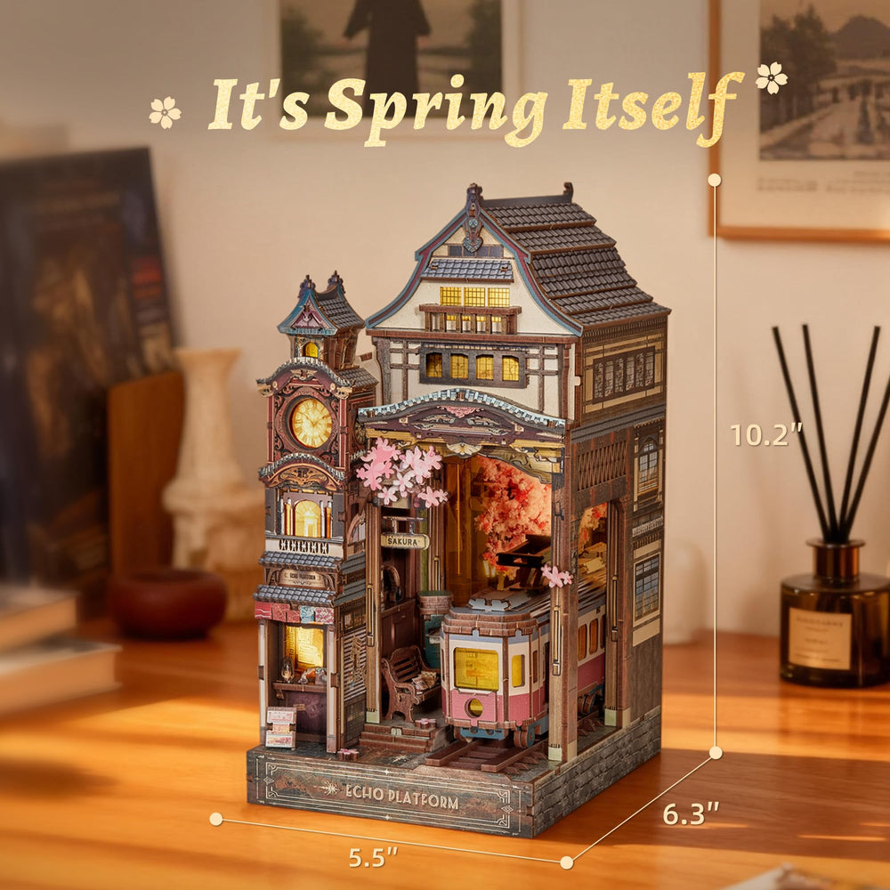 FUNPOLA Sakura Train Book Nook Kit station entrance with delicate details