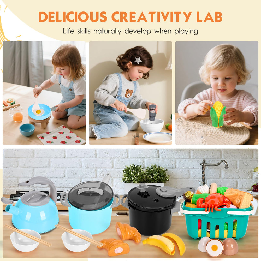Funpynani turquoise food set image enriches variety and sensory exploration during play.