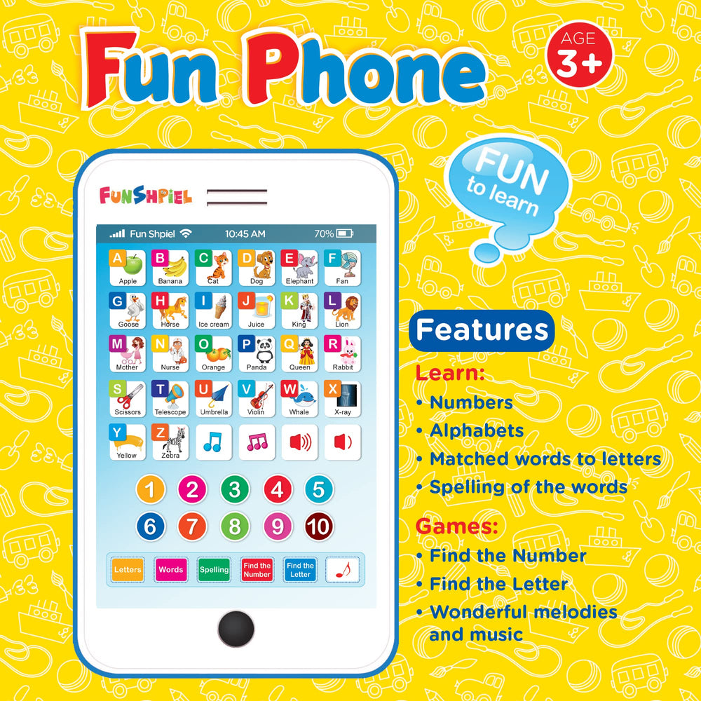 Funshpiel Kid Tablet compact design emphasizing kid-friendly portability and durability.