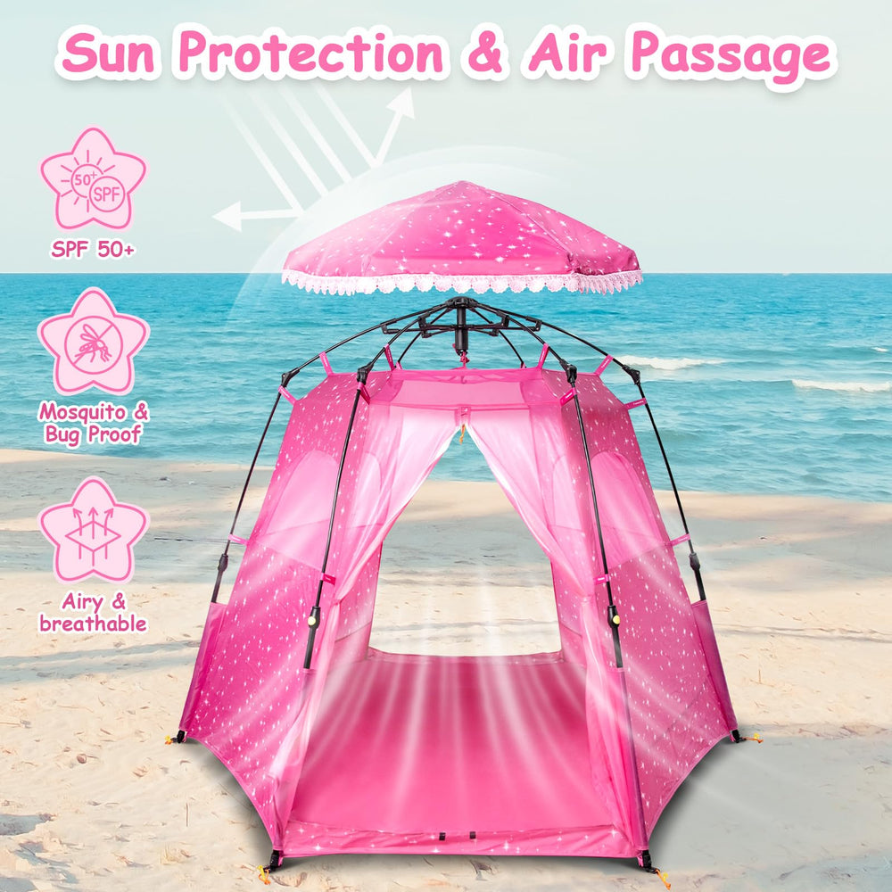 Funsland Princess Pop-up Play Tent durable polyester with breathable mesh for airflow.