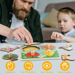 Funsland fruit puzzle with handles for sorting practice.
