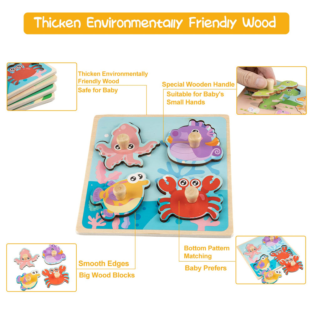 Funsland sea creatures puzzle with handles for focus and exploration.