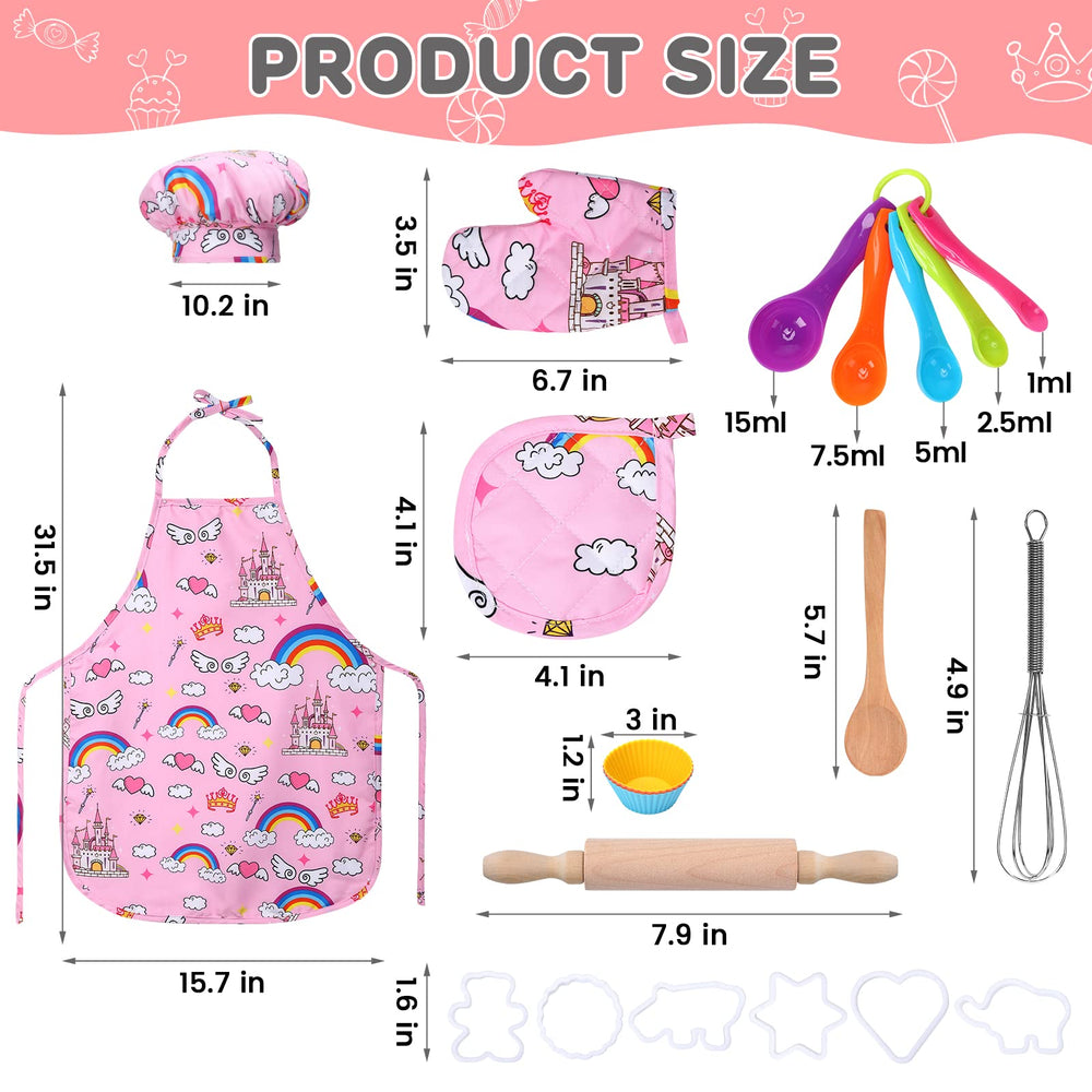 FunsLane kids chef set green dinosaurs apron fosters pretend play and color recognition.