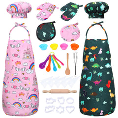 FunsLane kids chef set pink rainbow apron for imaginative cooking play.