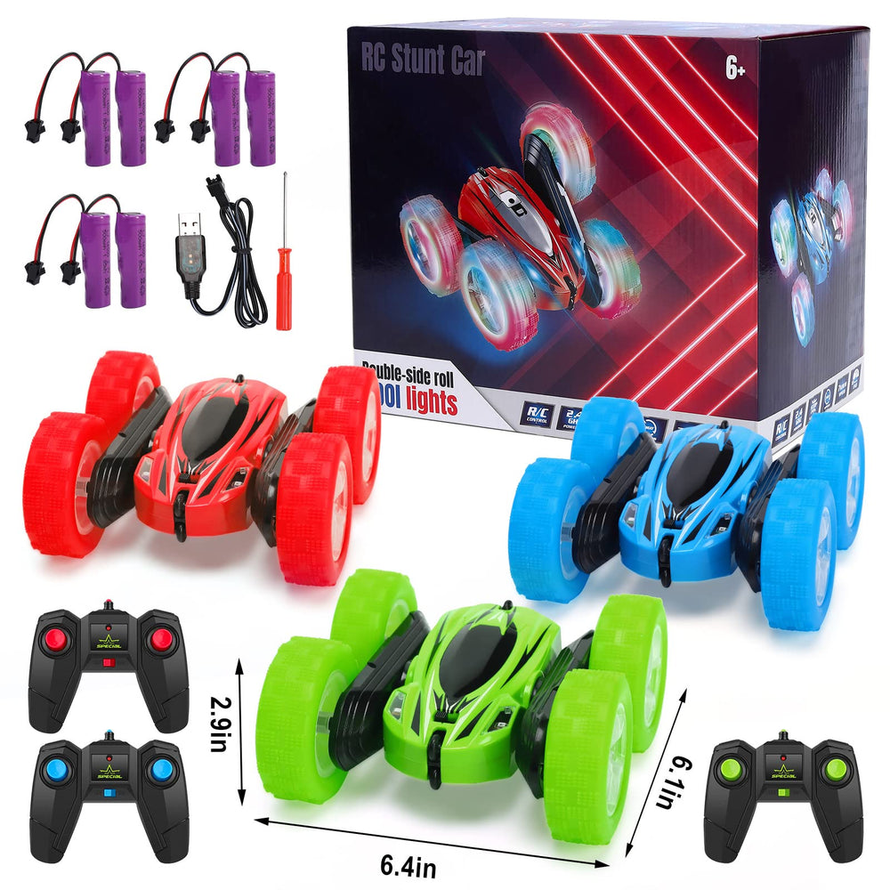 FunsLane RC stunt car blue with wheel lights on track
