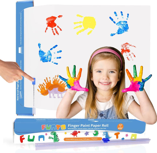 Funto finger paint paper roll, wide white sheet for large kids art projects.