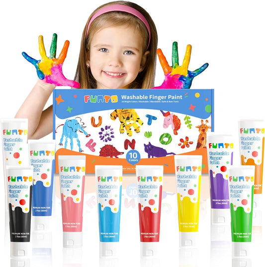 Funto washable finger paint pack front view shows safe colors