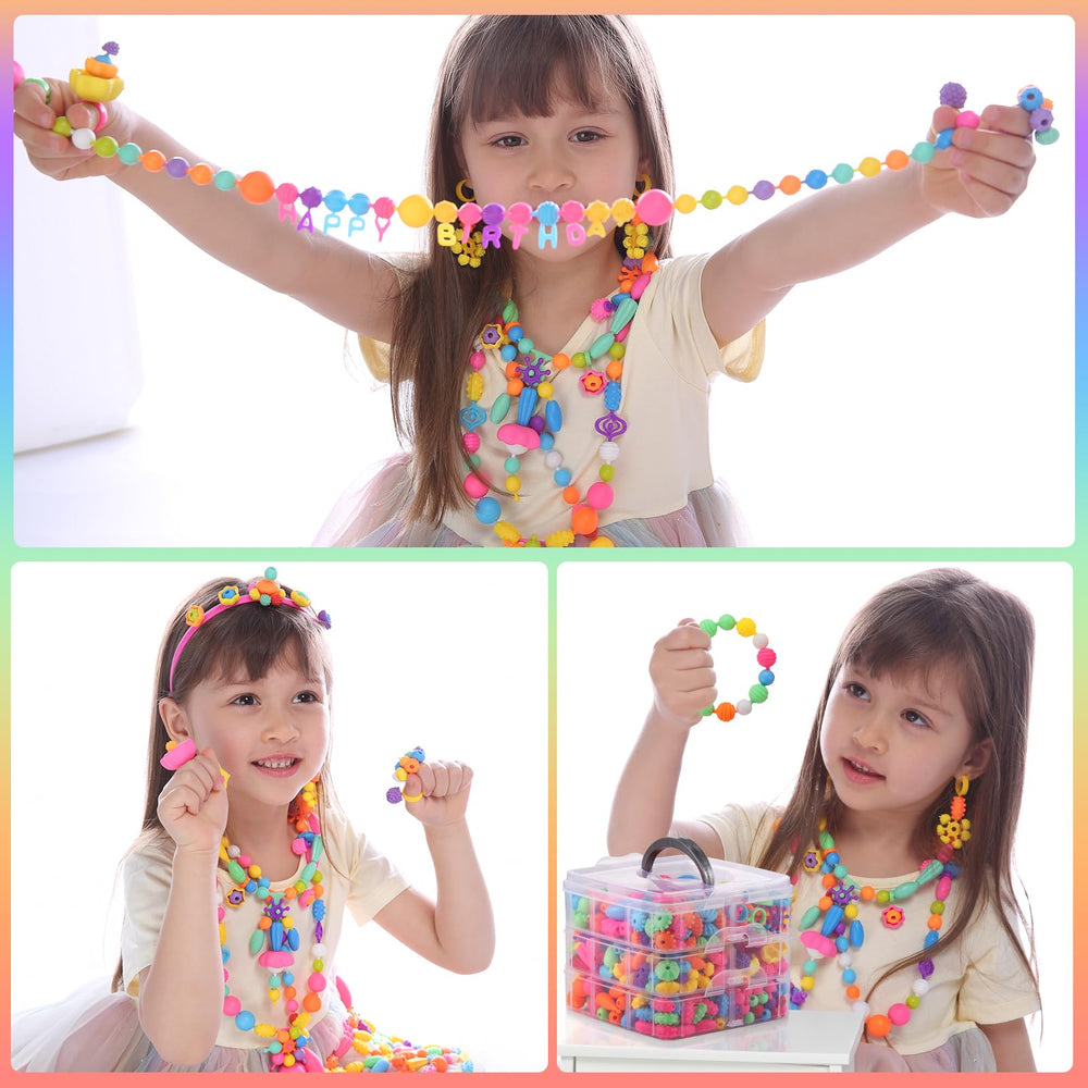 Funtopia Pop Beads kids crafting bracelets and necklaces with snap beads.