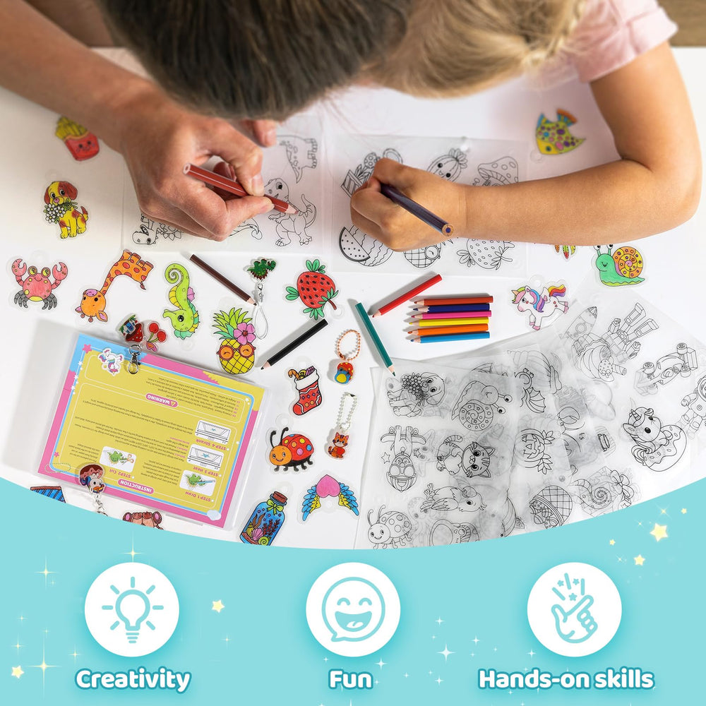 Funtopia Shrinky Dink kit featuring 12 themes to spark themed crafts.