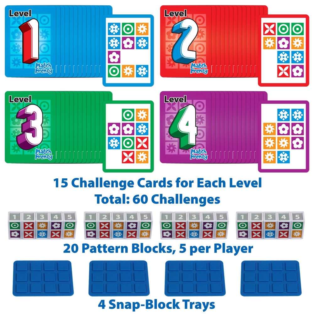 Funwares Match Frenzy snapping-blocks provide tactile assembly for fast setup.