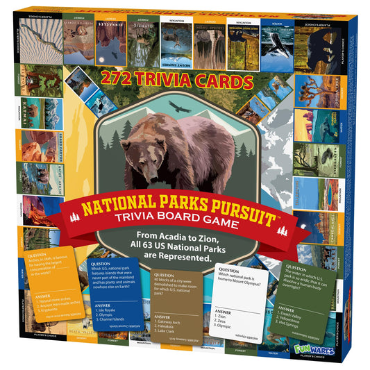 Funwares National Parks Pursuit box with vintage travel art for family game night