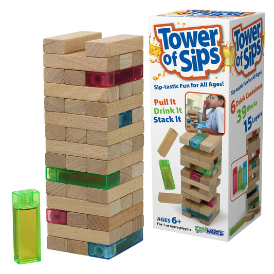 Funwares Stack Attack wooden blocks ready for a sturdy tower challenge during family play.