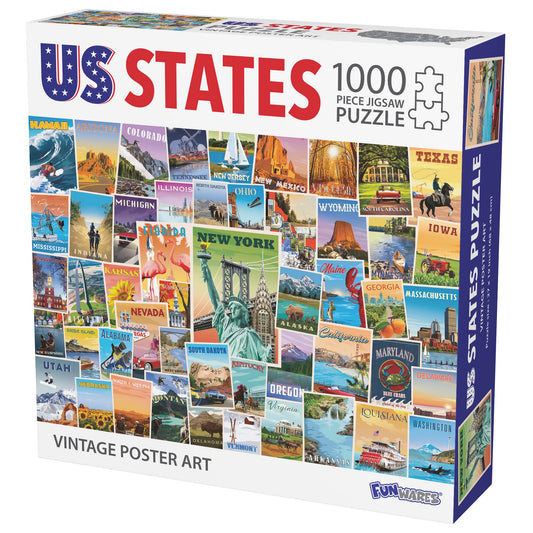 Funwares US States poster puzzle featuring Mt Rainier snow caps for family puzzle nights