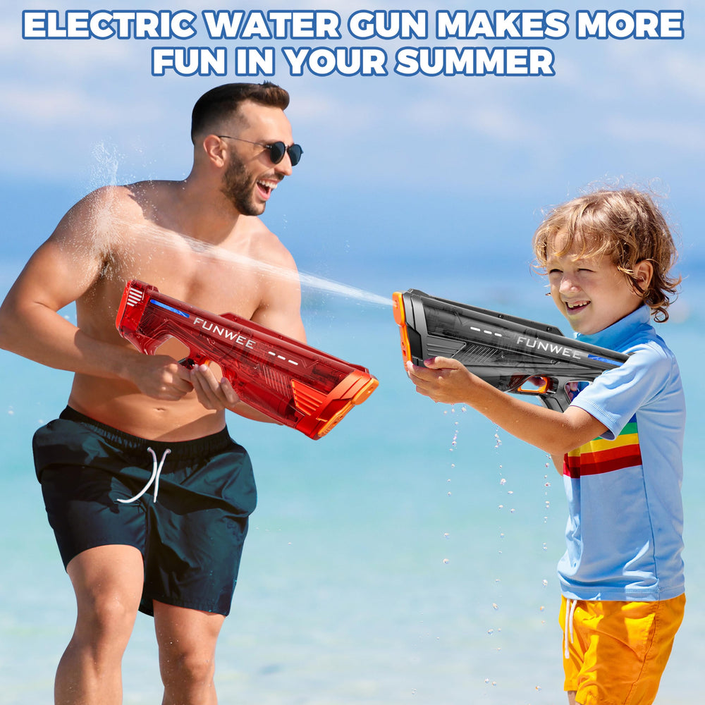 Funwee water gun includes battery, charger, screwdriver and manual for ready-to-play.