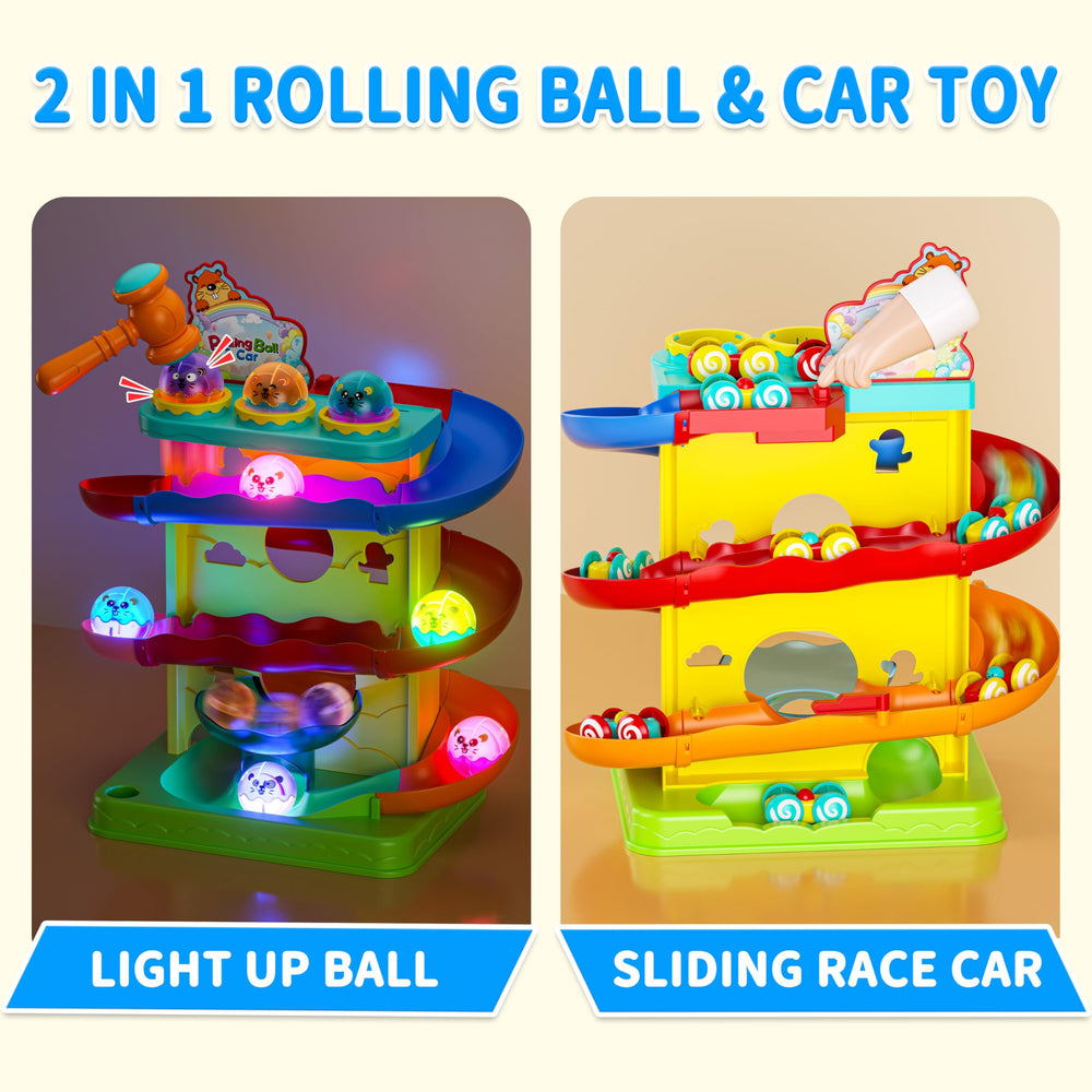 Funwee racing car launch helps kids track motion across the colorful track.