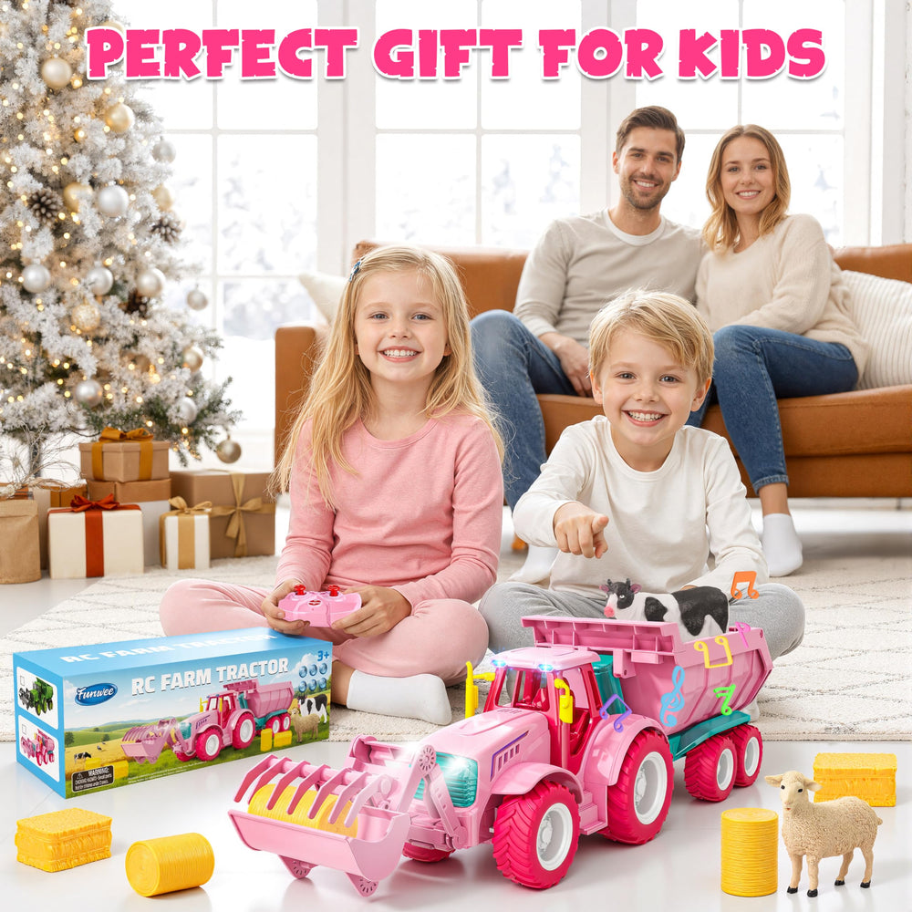 Funwee RC Farm Tractor includes charging cable for quick recharging.