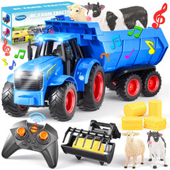 Funwee RC Tractor blue with front loader lights up playtime and farm action