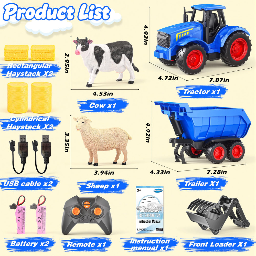Funwee RC Tractor blue LED lights simulate daytime farm work