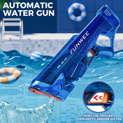 Funwee transparent blue and red water gun showing visual design for pool play