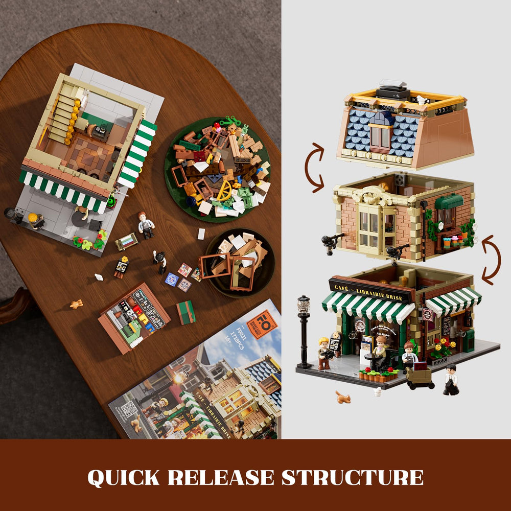 FUNWHOLE Book-Cafe street lamp and exterior lights illuminate a cozy town scene.