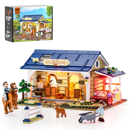 FunWhole Farm Horse-Stable Lighting Bricks Set assembly for immersive display