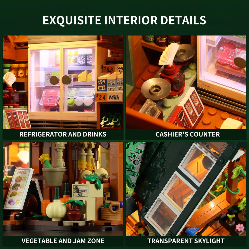 Funwhole Farm-Store fridge light adds cool, realistic ambiance for pretend shopping.