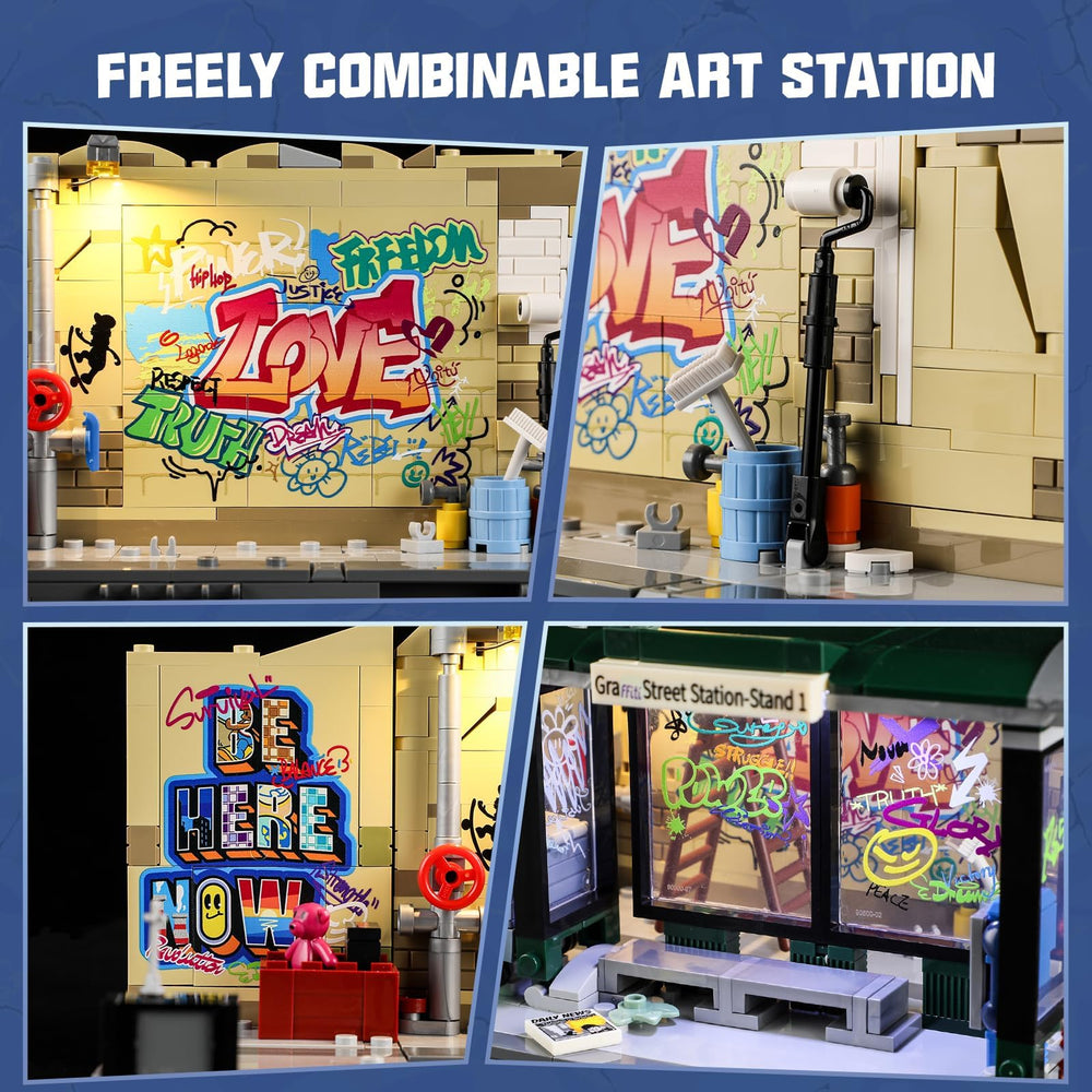 FUNWHOLE Graffiti Bus Stop wall murals add depth to shelf displays