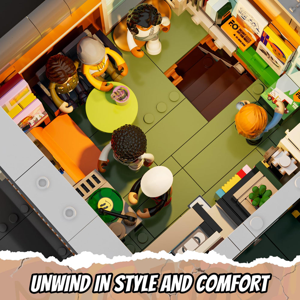 FUNWHOLE Record Store Interior Third Floor Lounge depicts a relaxed gathering area for storytelling.