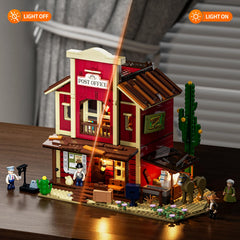 FUNWHOLE Stable with mail carrier creating dynamic Western vignette.