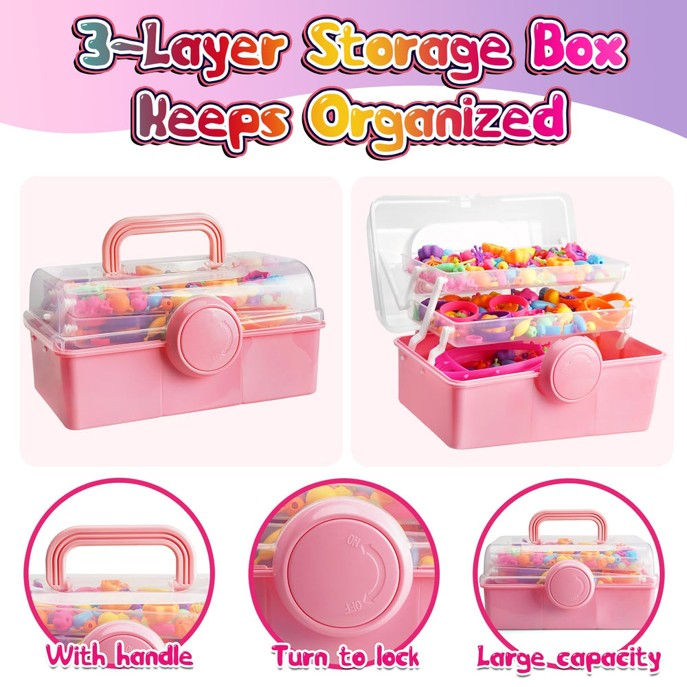 FUNZBO pink three-layer storage box keeps beads organized and portable