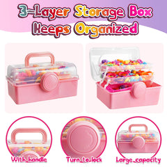FUNZBO pink three-layer storage box keeps beads organized and portable