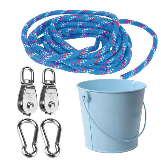 FUQUN treehouse pulley bucket showcases sturdy outdoor play setup.