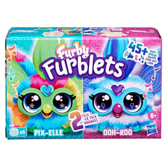 Furby Furblets Ooh-Koo Rockstar: blue-and-white striped fur fuels lively travel music.