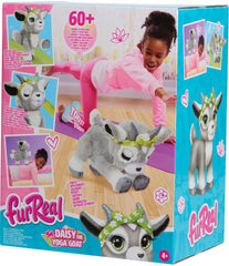 Daisy performs downward dog pose, inviting kids to join in active pretend yoga.