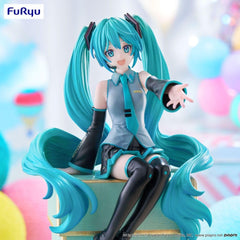 Furyu Hatsune Miku Noodle Stopper Figure with base stand for secure shelf display.