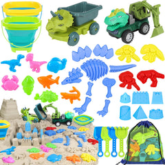 FUSPWEAO Beach Toys 36-piece set with dinosaurs for creative sand play on sunny days.