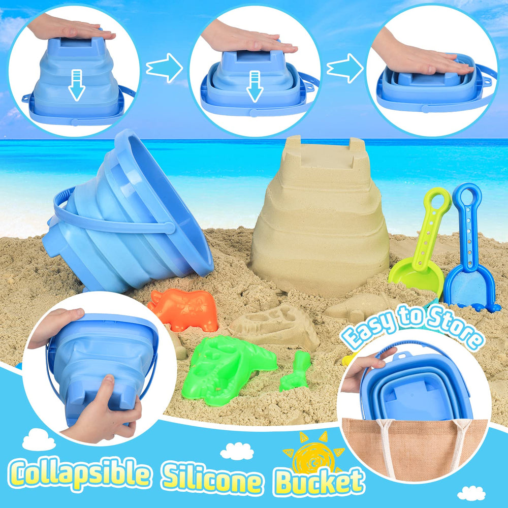 FUSPWEAO collapsible beach bucket doubles as sculpting mold for easy storage.
