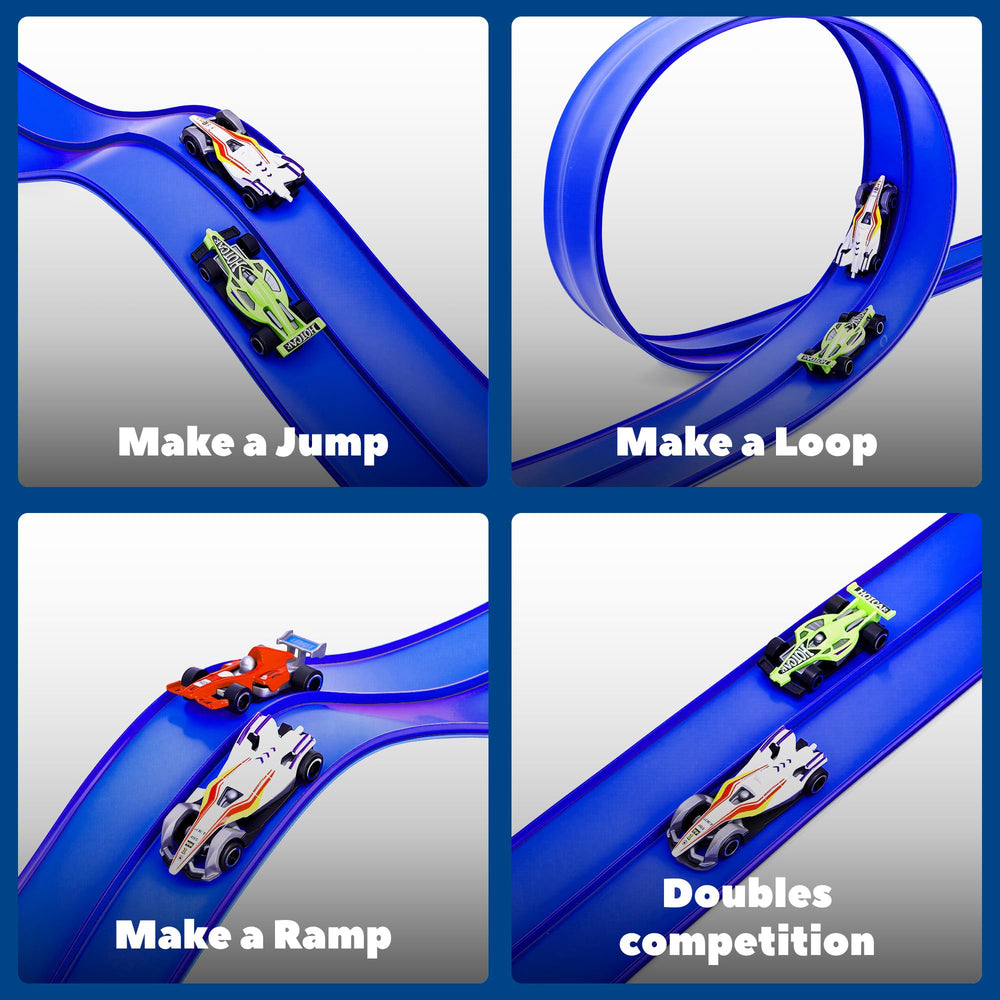 FUTESI travel-ready roll-up track fits in bags for on-the-go fun